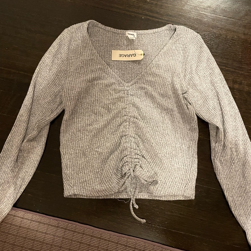garage scrunch tie front long sleeve